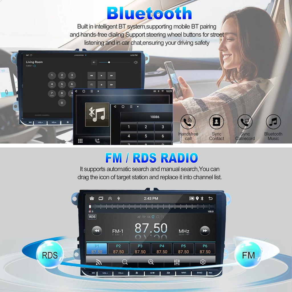 2G+32G Android13 9 Inch IPS Touchscreen Car Stereo for VW Passat Jetta Tiguan Golf MK5 MK6 T5 EOS Polo Radio with Wireless Apple CarPlay Android Auto BT GPS WiFi SWC FM Backup Camera MIC