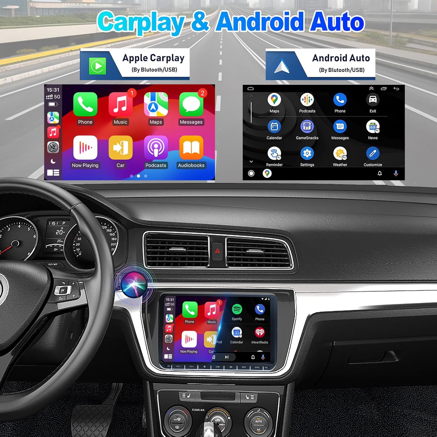 2G+32G Android13 9 Inch IPS Touchscreen Car Stereo for VW Passat Jetta Tiguan Golf MK5 MK6 T5 EOS Polo Radio with Wireless Apple CarPlay Android Auto BT GPS WiFi SWC FM Backup Camera MIC