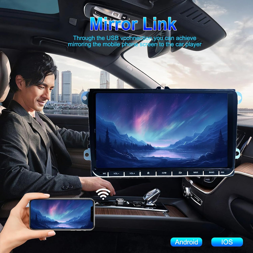 2G+32G Android13 9 Inch IPS Touchscreen Car Stereo for VW Passat Jetta Tiguan Golf MK5 MK6 T5 EOS Polo Radio with Wireless Apple CarPlay Android Auto BT GPS WiFi SWC FM Backup Camera MIC