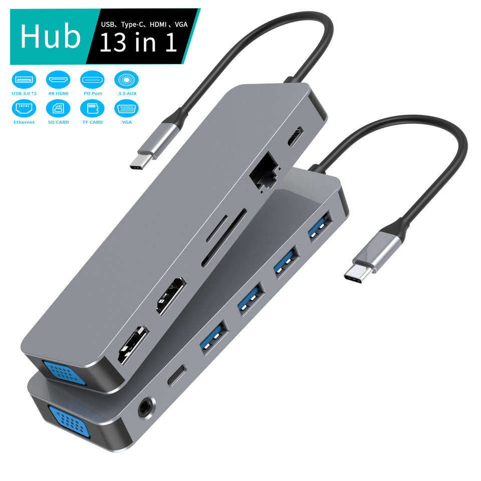 Portable 13 in 1 Multifunction Aluminum USB C Hubs Docking Station Type C to HD HDTV DP VGA PD SD TF USB3.0 for Laptop Computer