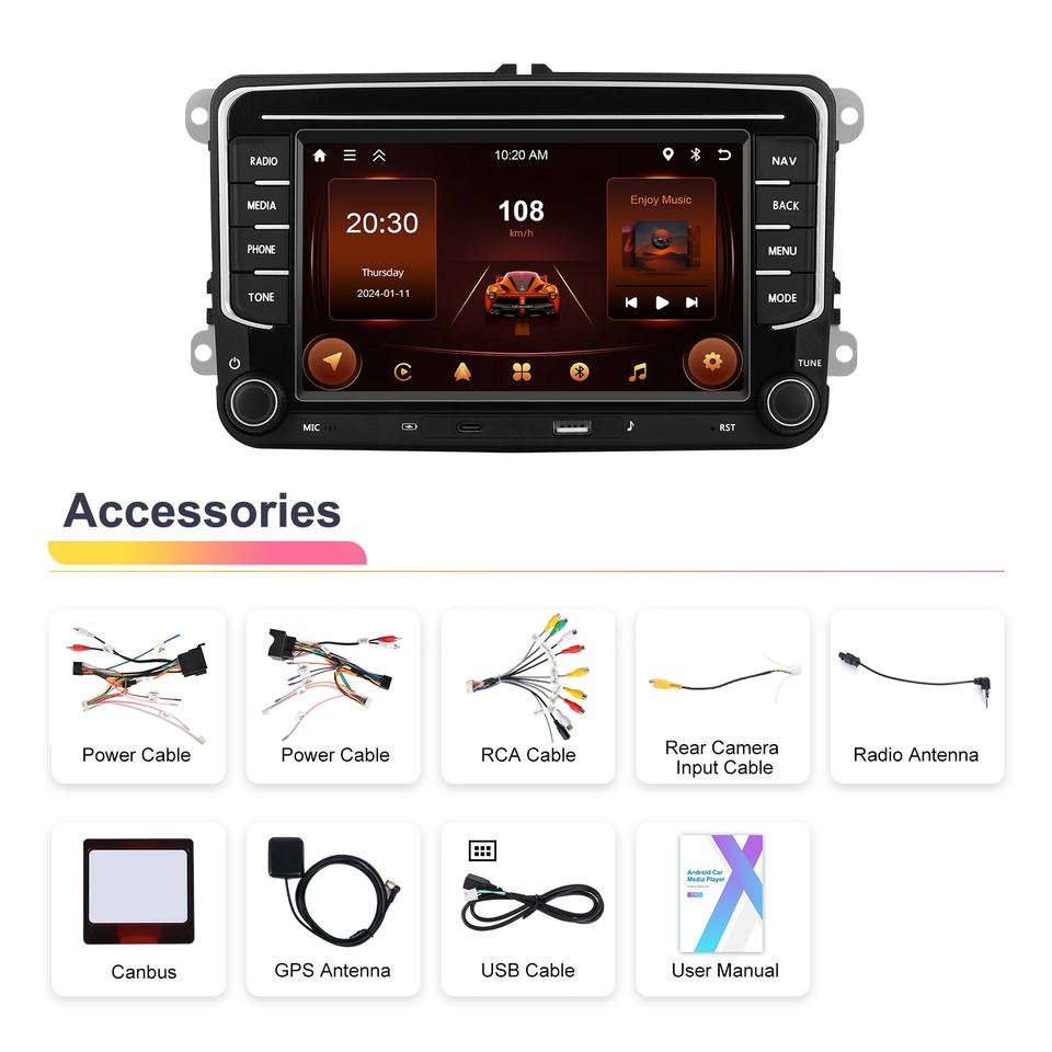 VW Android Radio  7'' 2+64GB Android ANdroid Auto Car Radio Carplay GPS WiFi  USB Type-C for VW/PASSAT/SKODA/POLO/GOLF/SEAT OEM ODM Customized