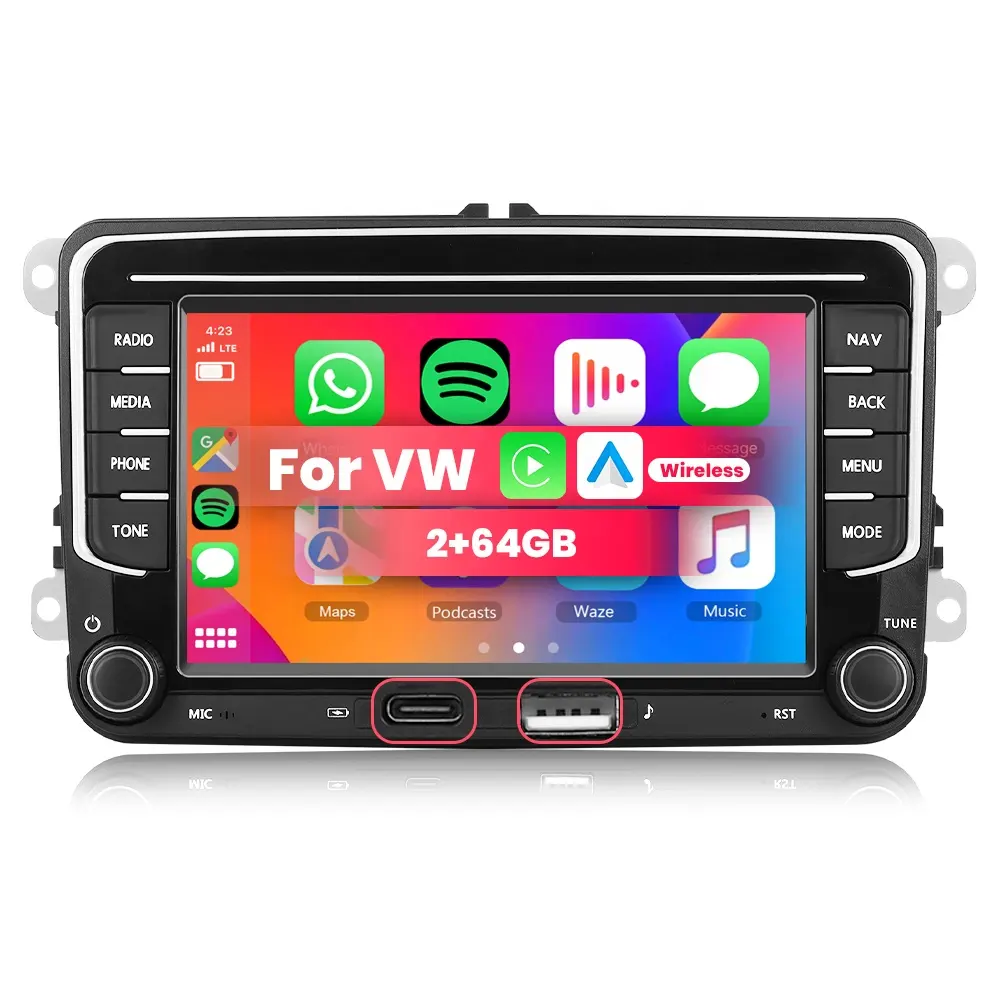 VW Android Radio  7'' 2+64GB Android ANdroid Auto Car Radio Carplay GPS WiFi  USB Type-C for VW/PASSAT/SKODA/POLO/GOLF/SEAT OEM ODM Customized
