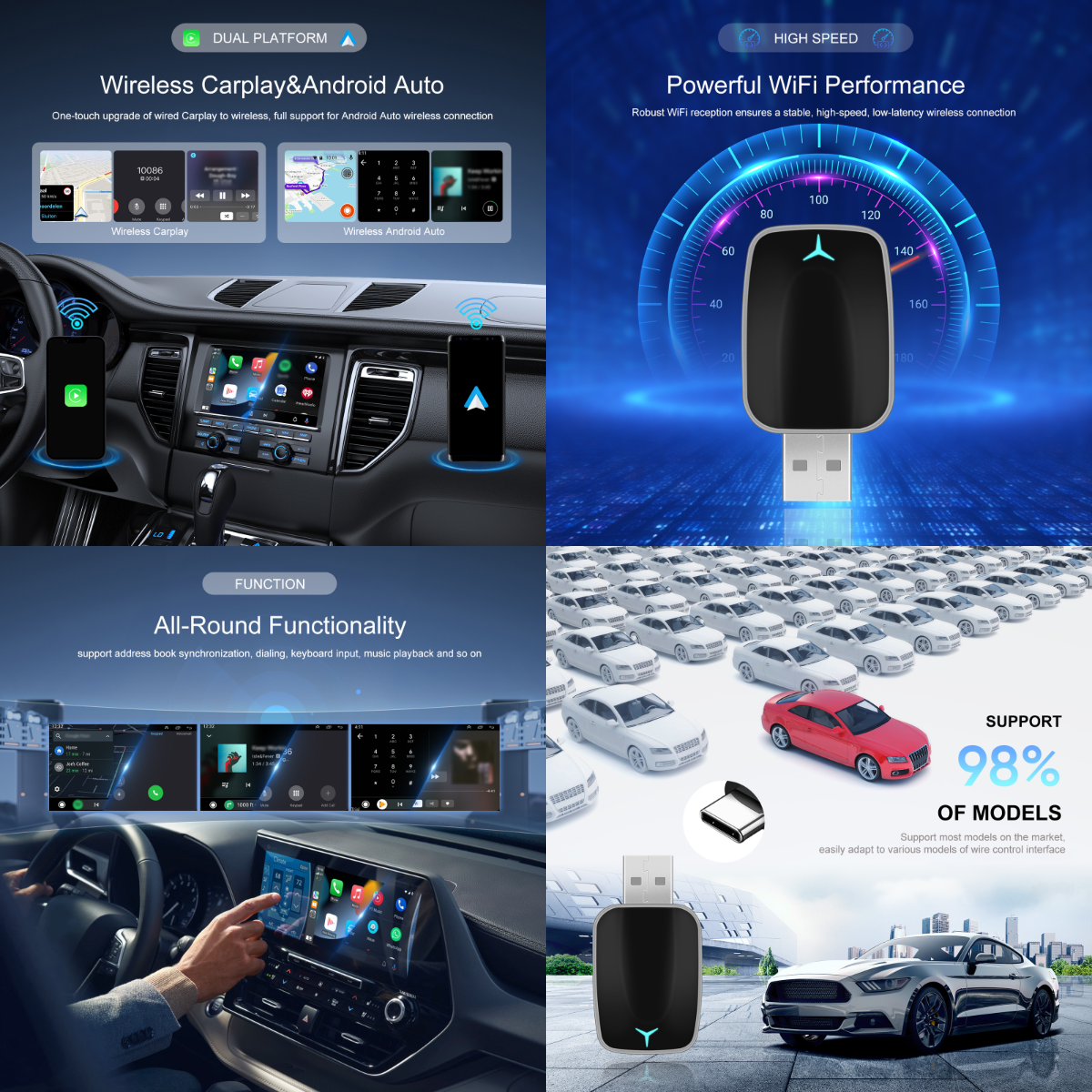 AI Box 2 in 1 Dongle USB Wireless Carplay /Android Auto Adapter Original Car Wired to Wireless Module USB/Type-C WiFi
